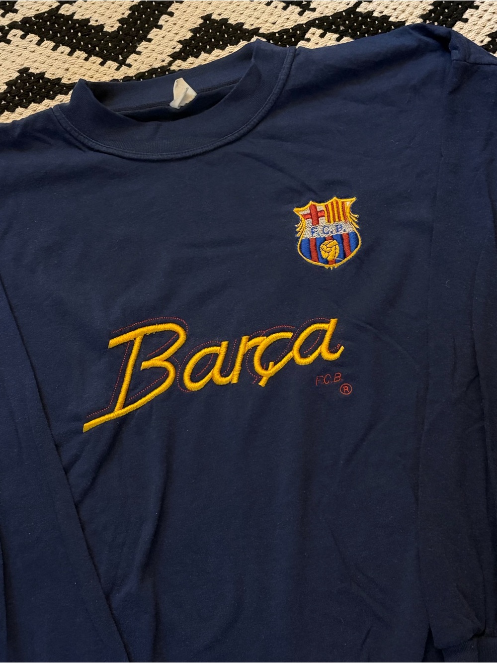FC Barca Barcelona Soccer Vintage Men’s Blue Embroidered Long sleeve Shirt